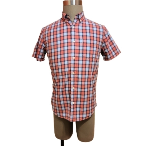 Aeropostale Plaid Short Sleeve Button Down Shirt Red Blue Small - Picture 1 of 10